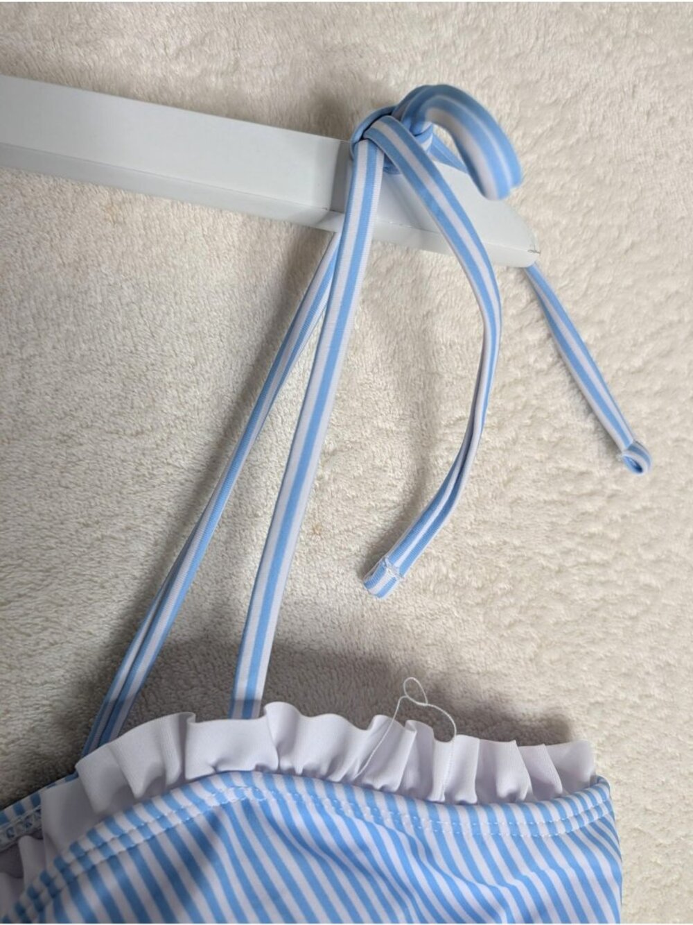 Blue & White XXL Striped One-Piece Swimsuit NWOT Adjustable Straps & Ruffle - Picture 9 of 10